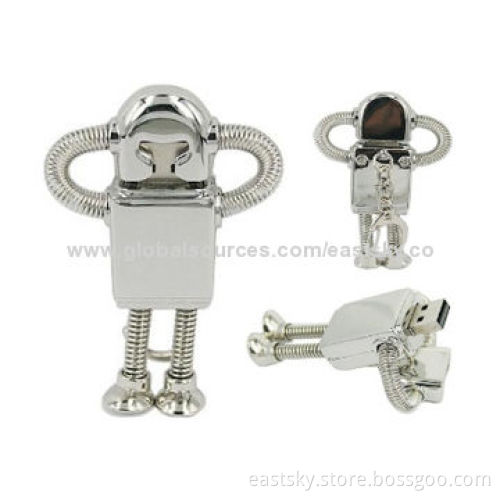Custom robot-shaped USB drive, ESU-T22, made of metal material,capless, 64MB to 32GB memory capacity